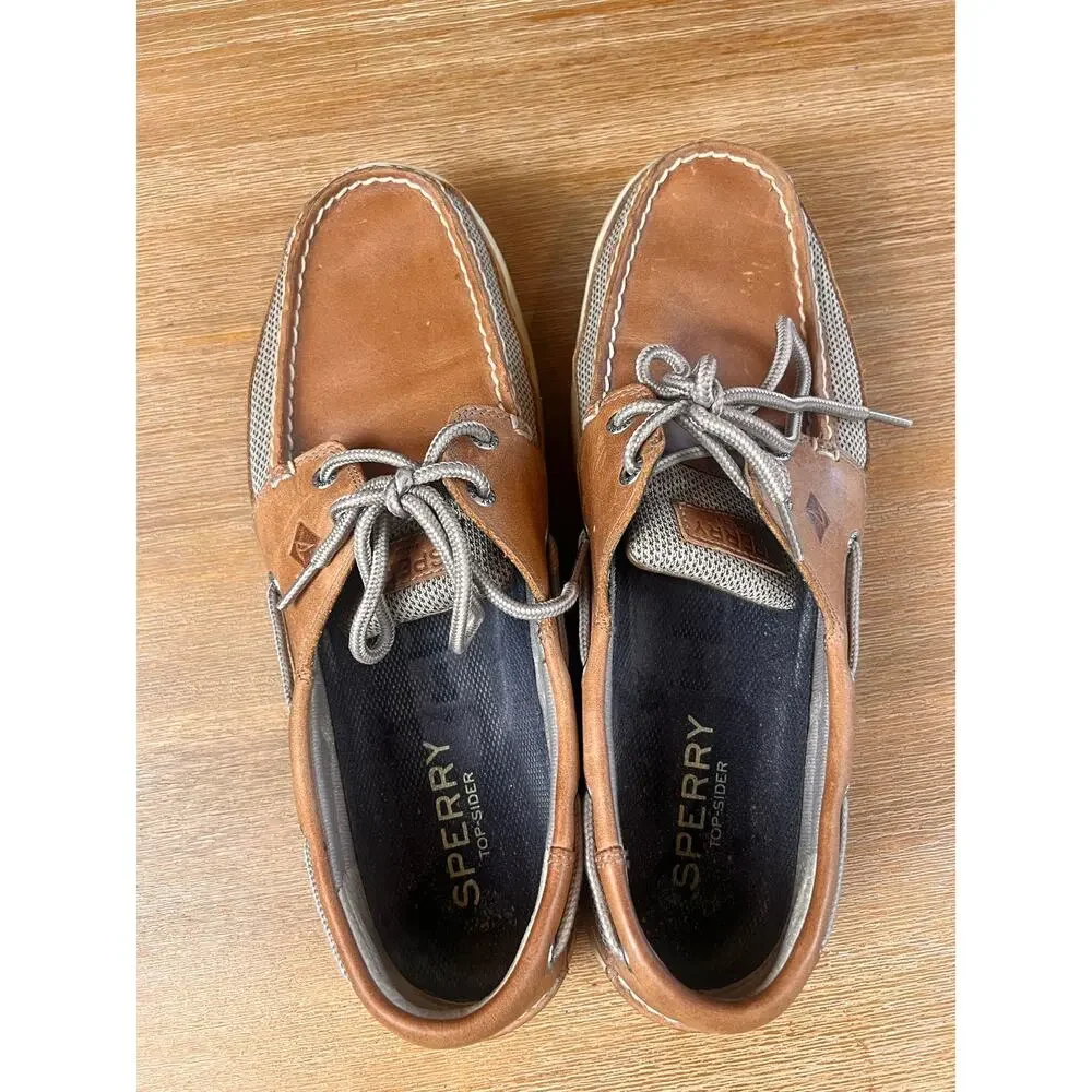 Sperry Top-Sider Men’s 12W Billfish Boat Shoes Brown Leather Mesh 3-Eye